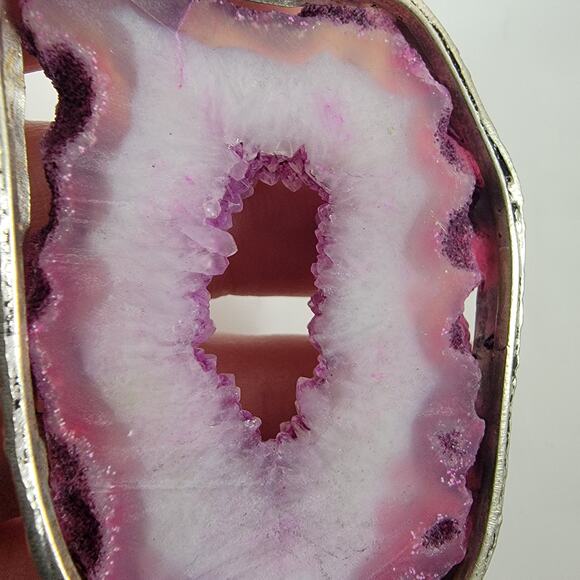 Handmade Silver Pendant – Pink Druzy Agate Slice + 20" Silver Snake Chain - Picture 5 of 10